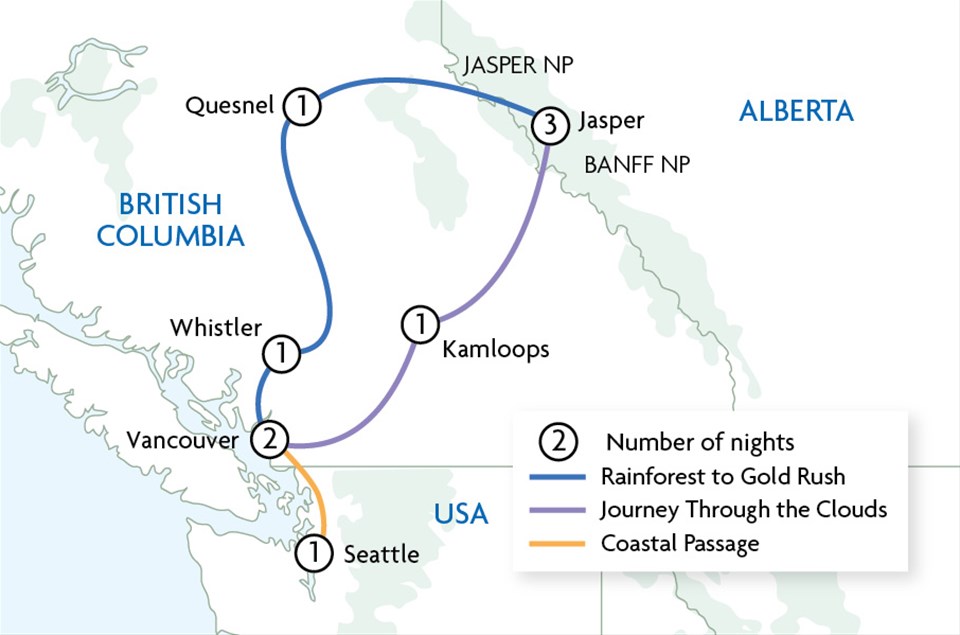 Rocky Mountaineer Coastal Passage and Classic Rail Circle, Western